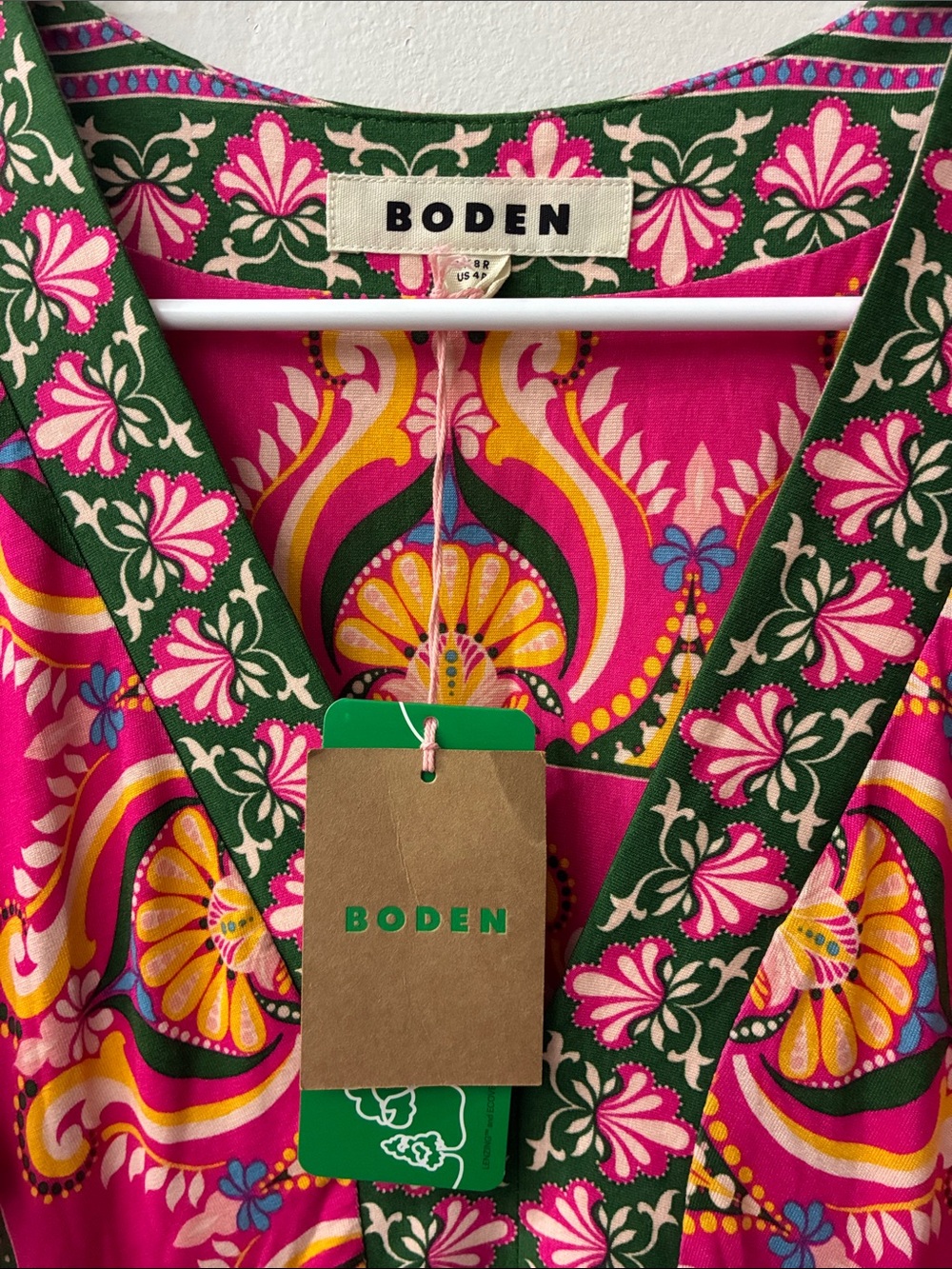 Boden NWT - Ellie Flutter Sleeve maxi tea dress - bright pink pattern - size 4 - Picture 3 of 6